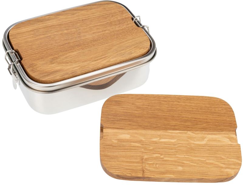 Personalisierte Lunchbox aus Edelstahl mit Schneidebrett geölt 5mm