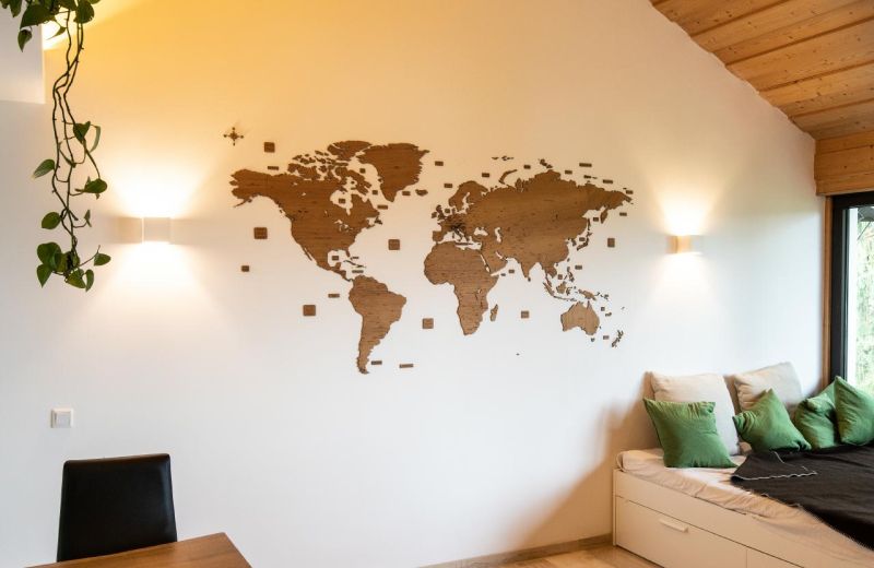 Holz Weltkarte Wanddeko - gravierte Grenzen / Ländern / Hauptstädten