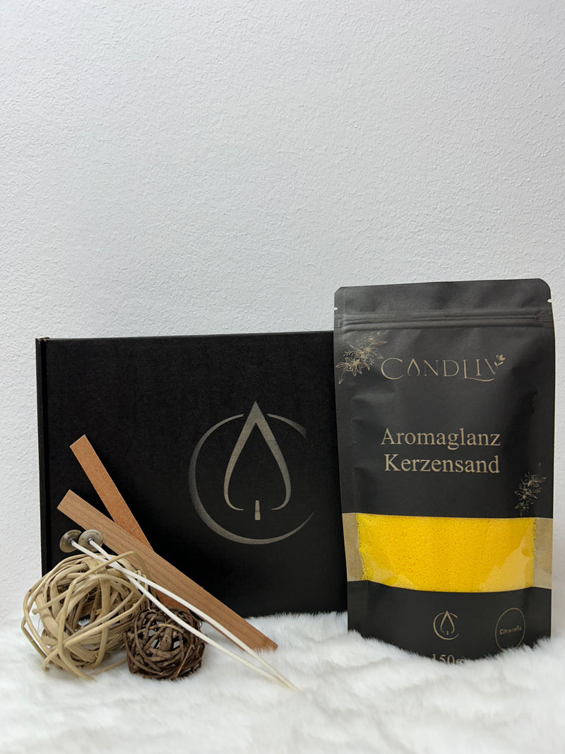 Aromakerzenset Citronella von CANDLIV – gelber Duftkerzensand mit Zubehör, natürlicher Insektenschutz, 450g