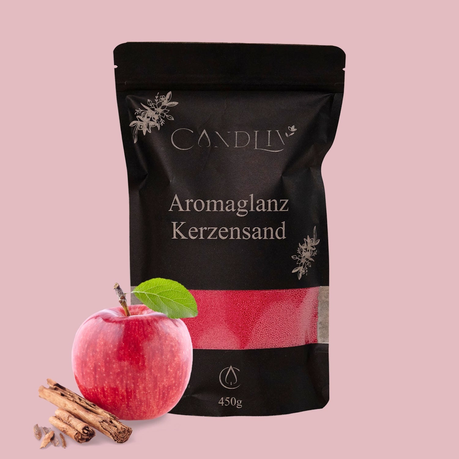 Aromaglanz Kerzensand Apfel-Zimt von CANDLIV, roter Duftkerzensand mit Apfel und Zimt, 450g