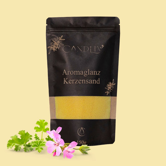 CANDLIV Aromaglanz Kerzensand Citronella – gelber Duftkerzensand mit Dochte, 150g