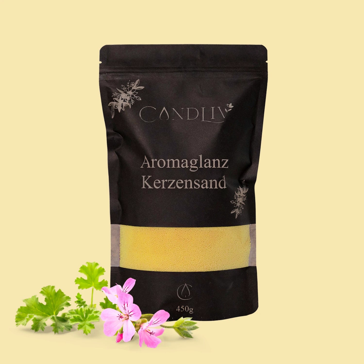 CANDLIV Aromaglanz Kerzensand Citronella – gelber Duftkerzensand mit Dochte, 450g