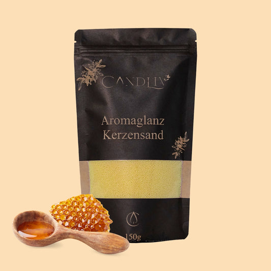 CANDLIV Aromaglanz Kerzensand Honig – honigfarbener Duftkerzensand mit Dochte, 150g