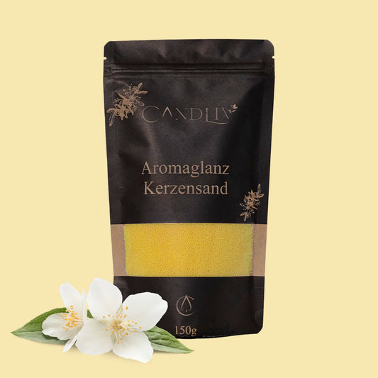 CANDLIV Aromaglanz Kerzensand Jasmin – gelber Duftkerzensand mit Dochte, 150g