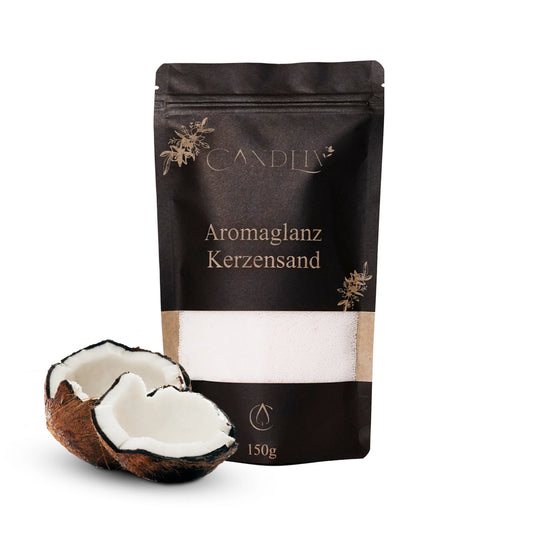 CANDLIV Aromaglanz Kerzensand Kokos – weißer Duftkerzensand mit Dochte, 150g
