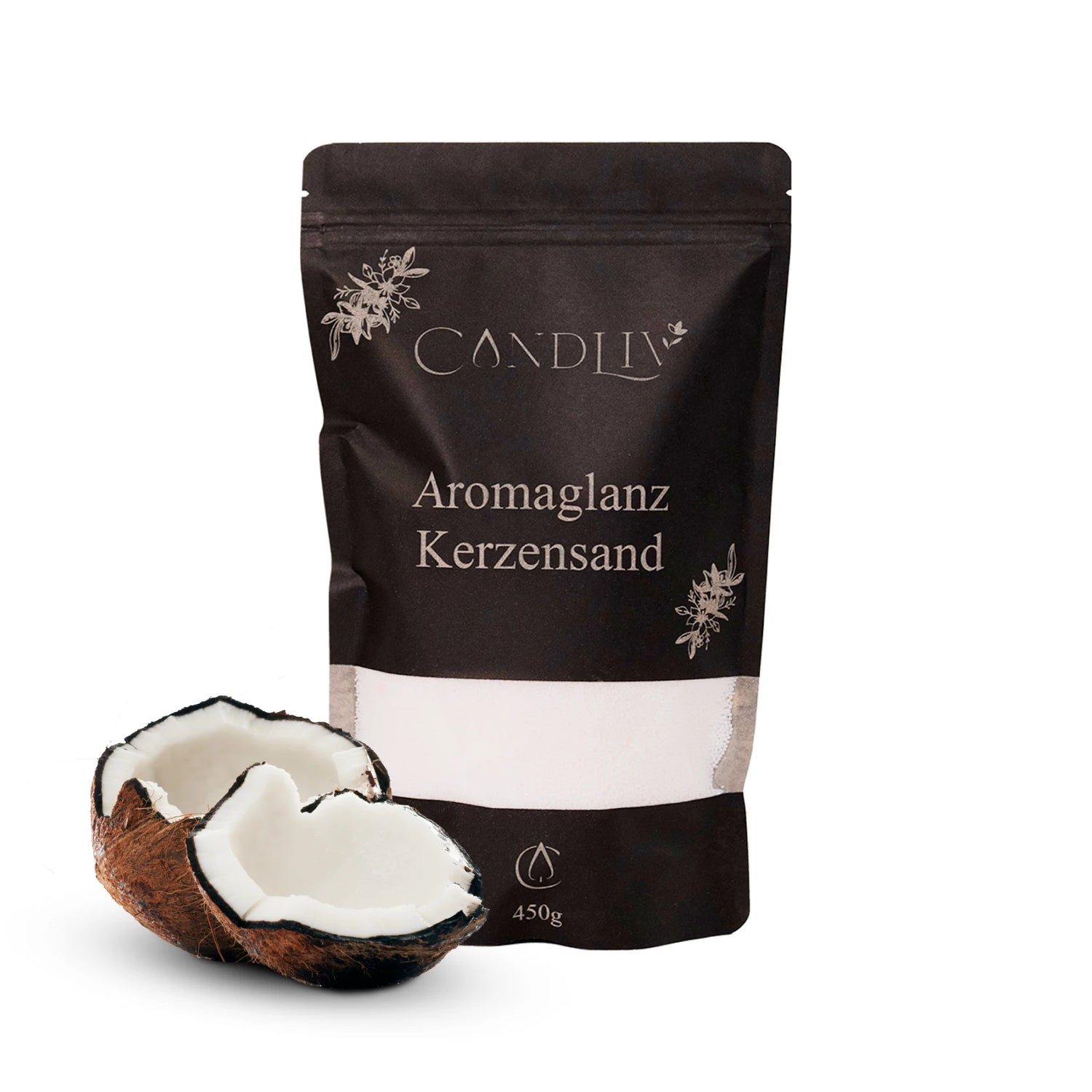 CANDLIV Aromaglanz Kerzensand Kokos – weißer Duftkerzensand mit Dochte, 450g