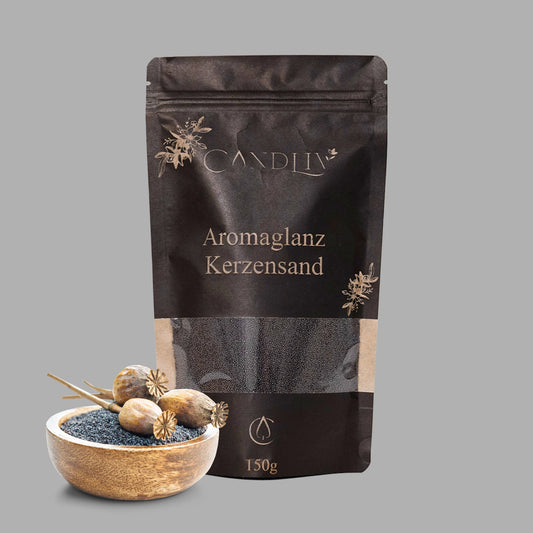 CANDLIV Aromaglanz Kerzensand Opium – schwarzer Duftkerzensand mit Dochte, 150g