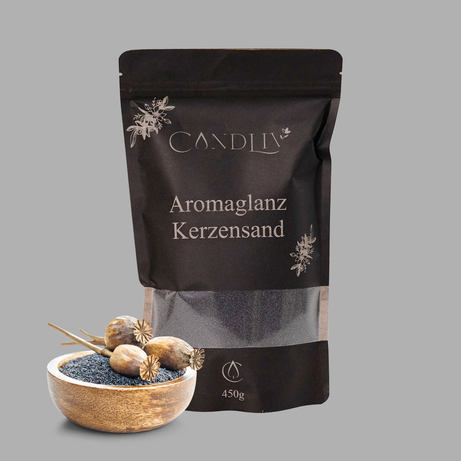 CANDLIV Aromaglanz Kerzensand Opium – schwarzer Duftkerzensand mit Dochte, 450g