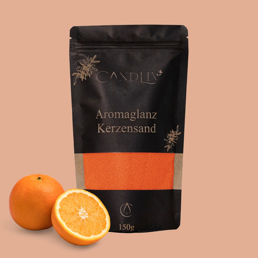 CANDLIV Aromaglanz Kerzensand Orange – oranger Duftkerzensand mit Dochte, 150g