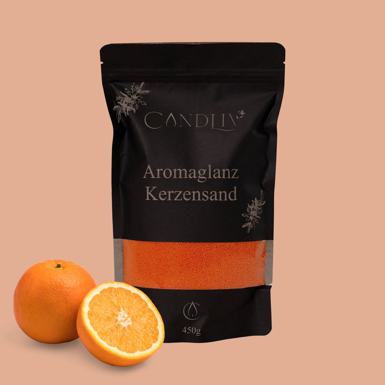 CANDLIV Aromaglanz Kerzensand Orange – oranger Duftkerzensand mit Dochte, 450g