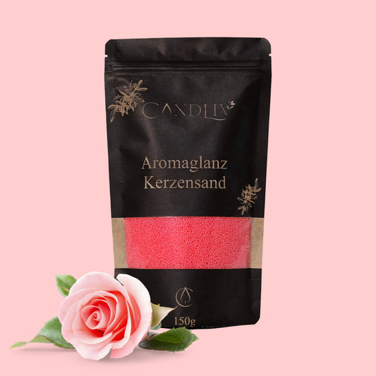 CANDLIV Aromaglanz Kerzensand Rose – rosa Duftkerzensand mit Dochte, 150g