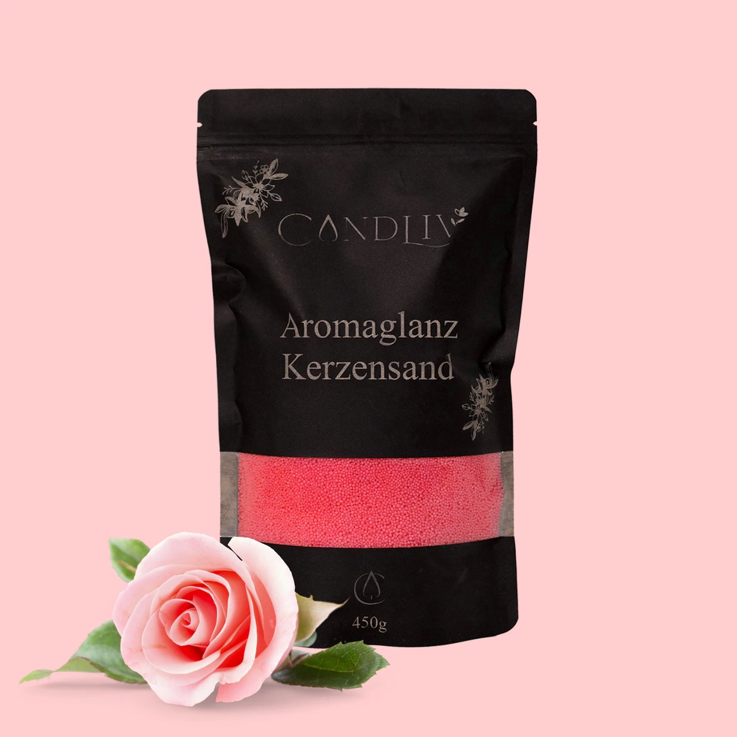 CANDLIV Aromaglanz Kerzensand Rose – rosa Duftkerzensand mit Dochte, 450g