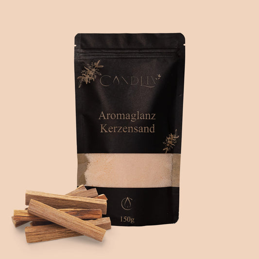 CANDLIV Aromaglanz Kerzensand Sandelholz – brauner Duftkerzensand mit Dochte, 150g