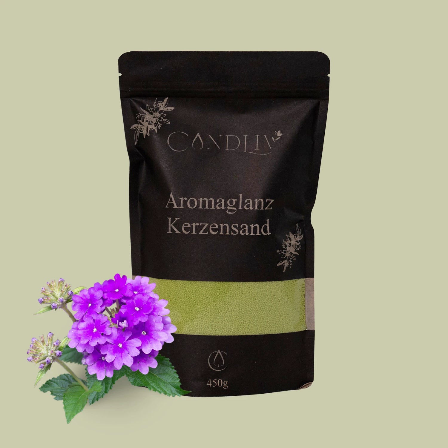 CANDLIV Aromaglanz Kerzensand Verbena – Grüner Duftkerzensand mit Dochte, 450g