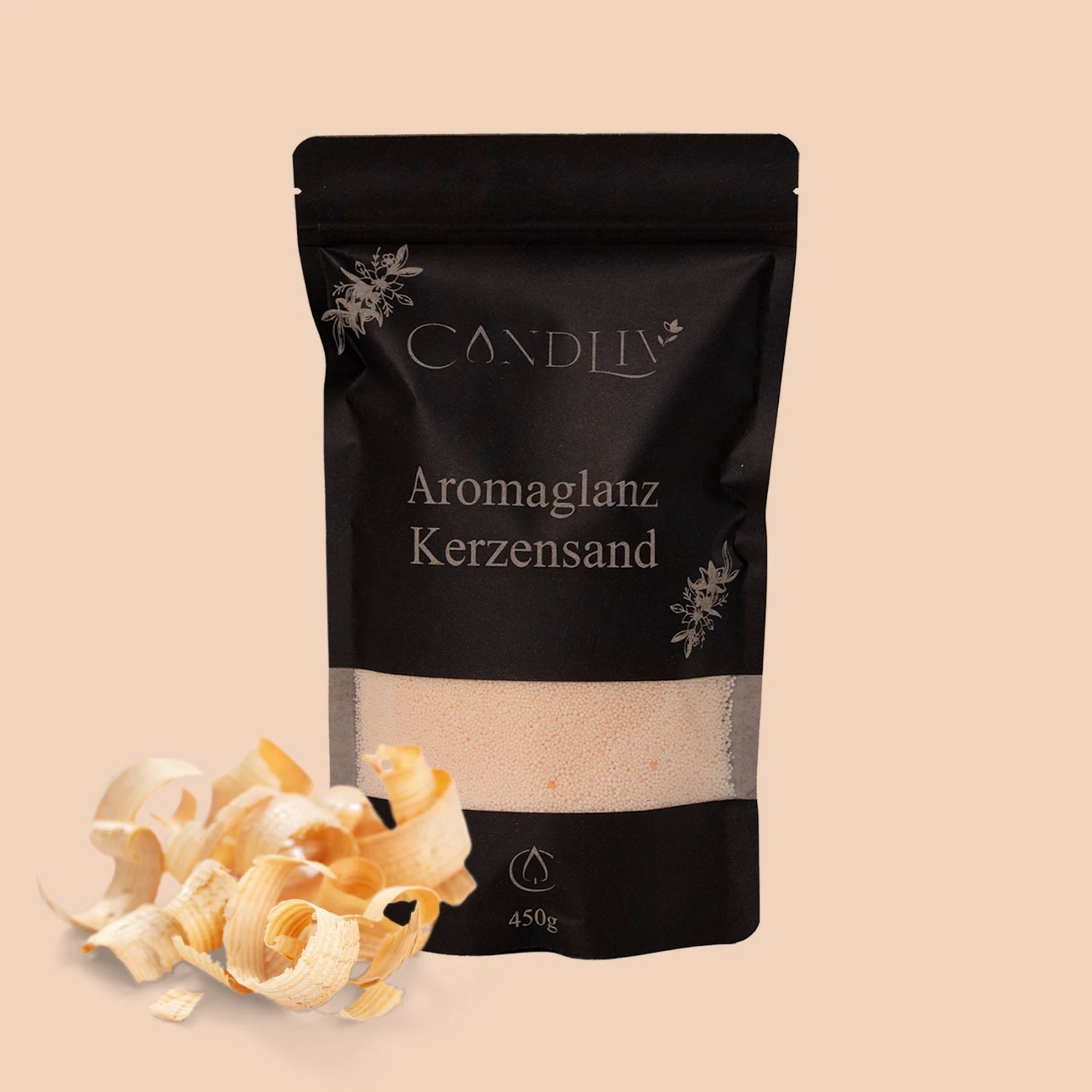 Aromaglanz Kerzensand Zirbe 450g von Candliv, inklusive Holzstäbchen oder Baumwolldocht, Natur-Deko/Kerze und Geschenkbox