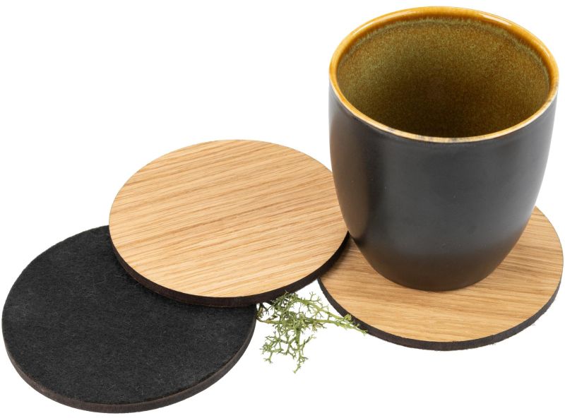 Holz Untersetzer mit Filzrücken – geölt 107 x 5mm - FSC®-zertifiziert