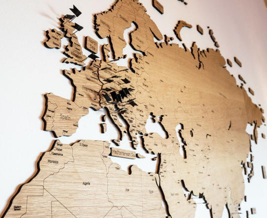 Holz Weltkarte Wanddeko - gravierte Grenzen / Ländern / Hauptstädten