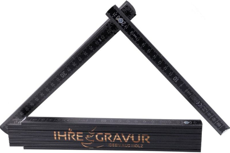 2 Meter Zollstock / Meterstab - Schwarz lackiert - mit Winkelanzeige und Einrastung