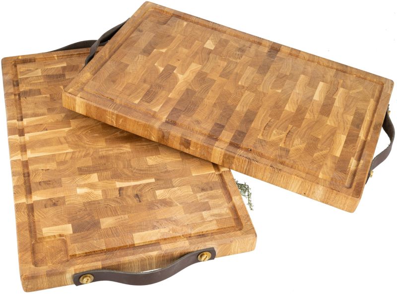 XXL Hackblock Eiche mit Ledergriffen