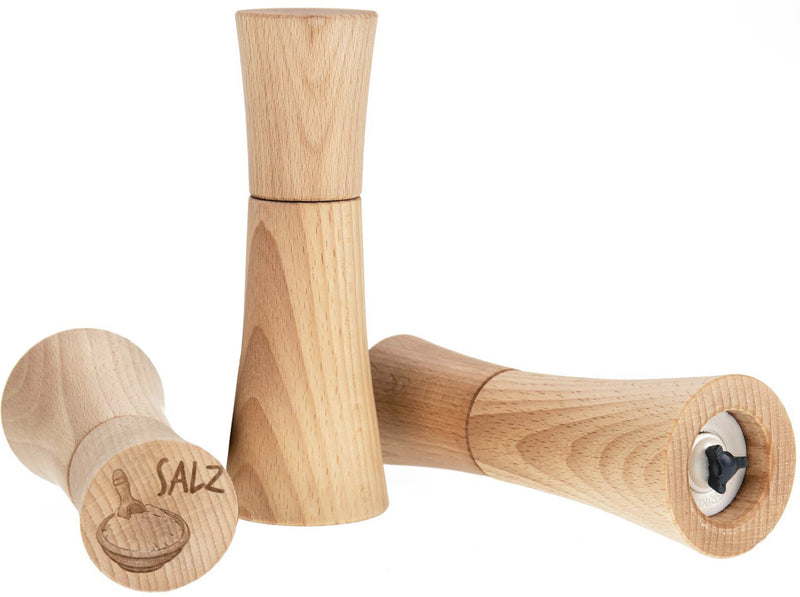 Salz-Pfeffer-Gewürzmühle aus Buchenholz mit Gravur – 17 x 4,5 cm – Keramikmahlwerk