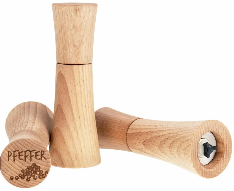 Salz-Pfeffer-Gewürzmühle aus Buchenholz mit Gravur – 17 x 4,5 cm – Keramikmahlwerk